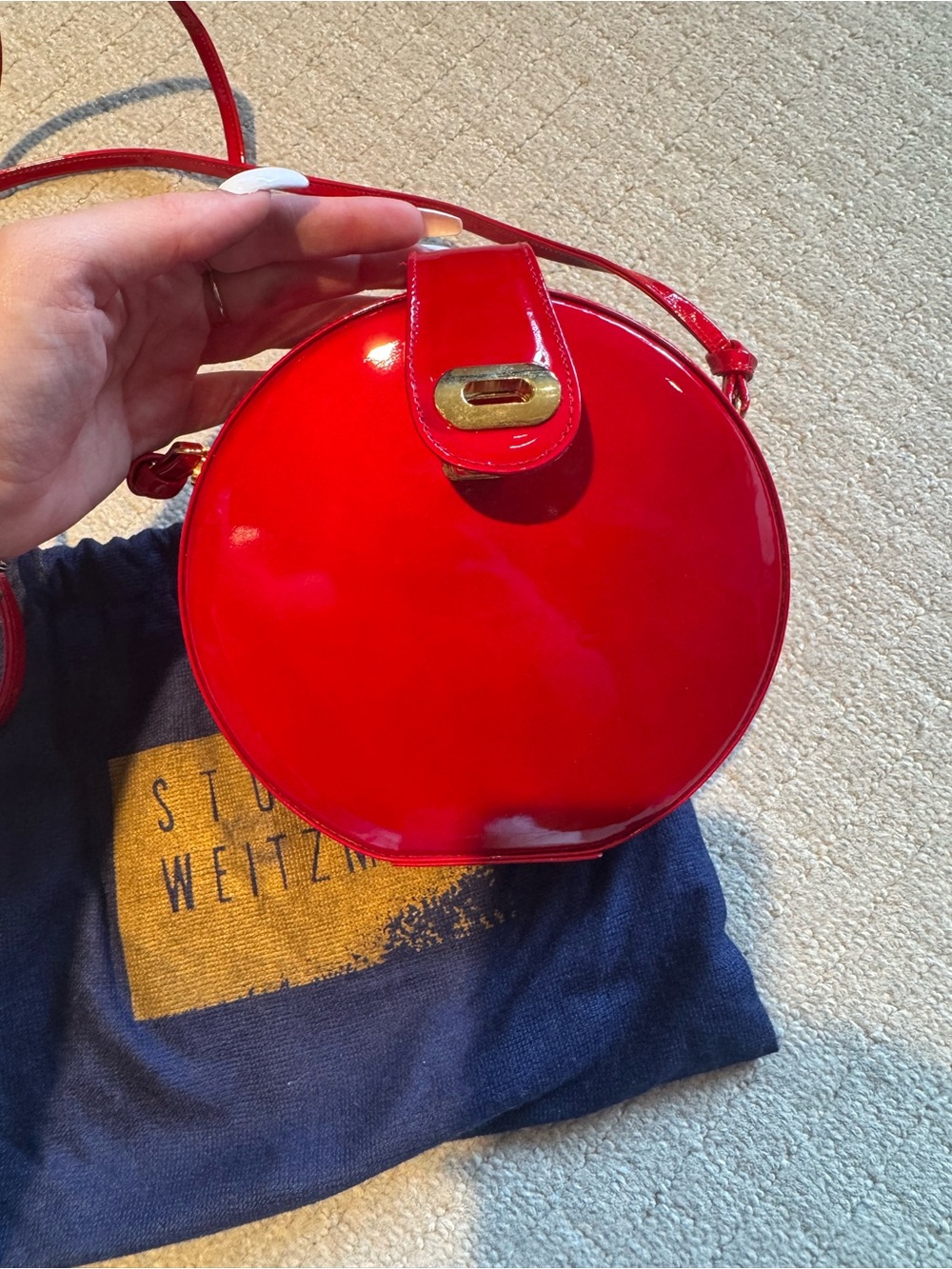 Vintage Stuart Weitzman Glossy Red Patent Leather Round Crossbody Bag